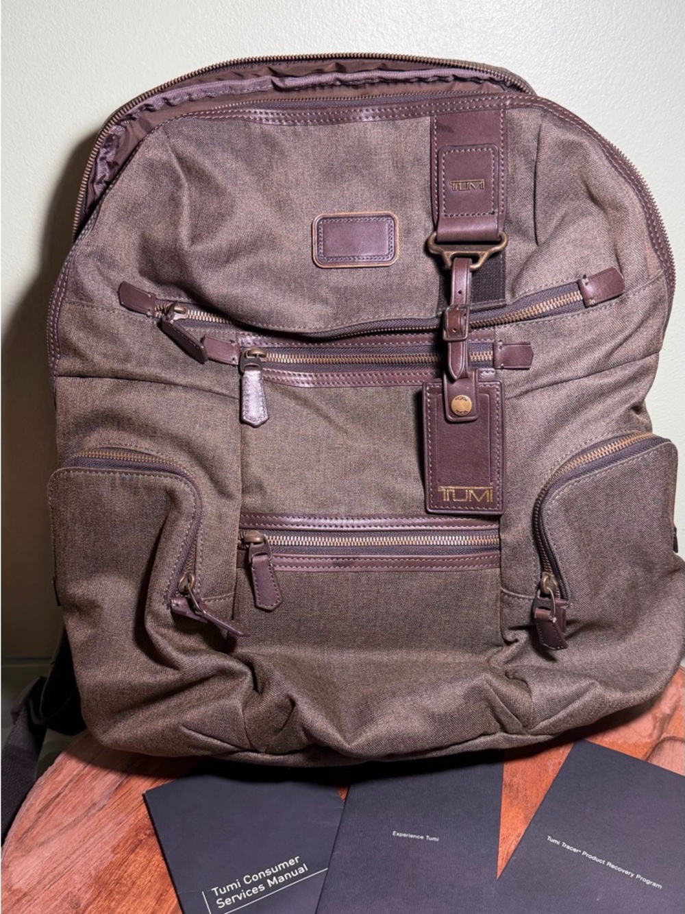 TUMI Alpha Bravo Knox BackPack Brown Ballistic Nilon Leather Trim Laptop Bag